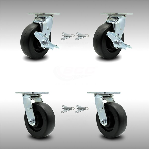Service Caster 6 Inch SS Polyolefin Caster Set with Roller Bearings 4 Swivel Lock 2 Brake SCC SCC-SS30S620-POR-TLB-BSL-2-BSL-2 - main